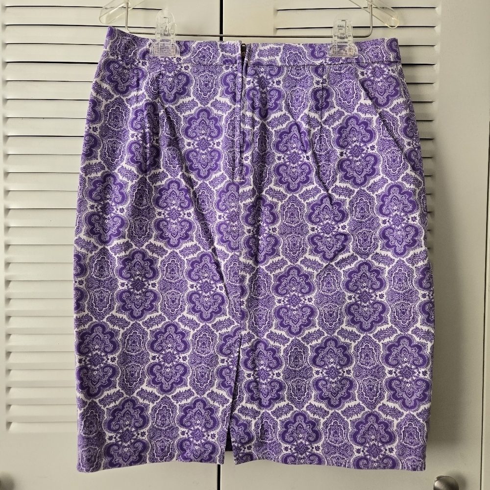 J.Crew Medallion Paisley No. 2 Pencil Skirt Purple Women Knee Length Size 4 #099 - Picture 3 of 10